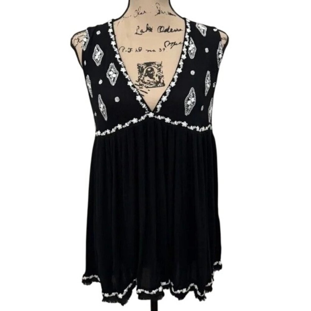 Free People Black Diamond Embroidered Tunic Top - Picture 5 of 9